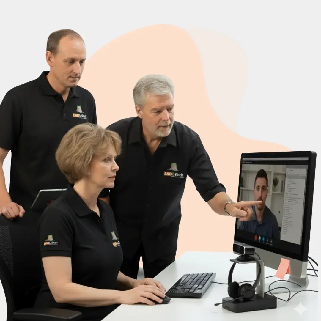 1300 INTECH IT team in Melbourne collaborating on a video call to provide remote support