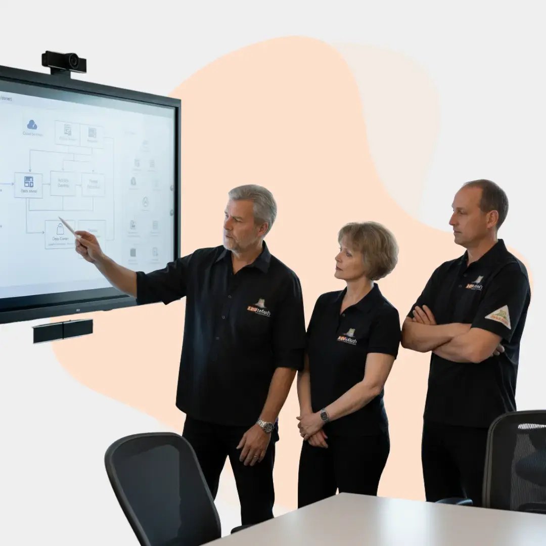 1300 INTECH Managing Director presenting an IT systems diagram during a managed services planning session
